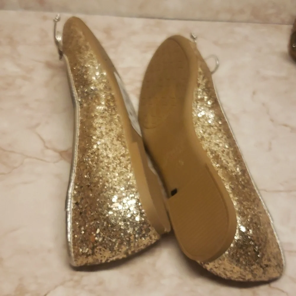 Badgley Mischka gold glitter loafers ballerina flats size 6.5